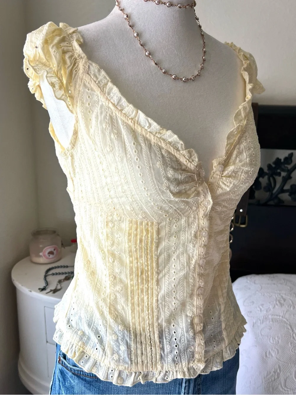 Women's Cream Ruffled Button-Front Top - Picture 4 of 6